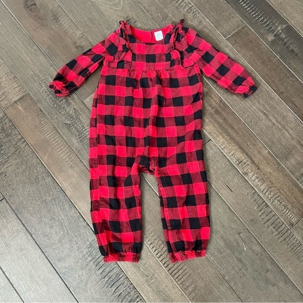 Baby Gap Buffalo Plaid One Piece Jumpsuit Coveralls Red Christmas Holiday 18-24M